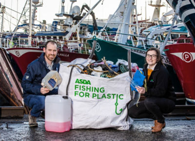 Sarah McCann from Asda and David Bellany from Denholm Seafoods launch Asda's Fishing for Plastics initiative. 