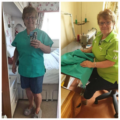 Twins Hannah and Sandra from Asda Plymouth are sewing scrubs for the NHS