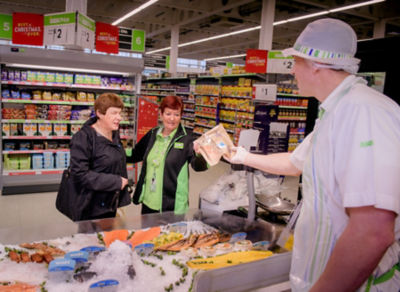 Mandy with Lorna at the fish counter at Asda St Leonards