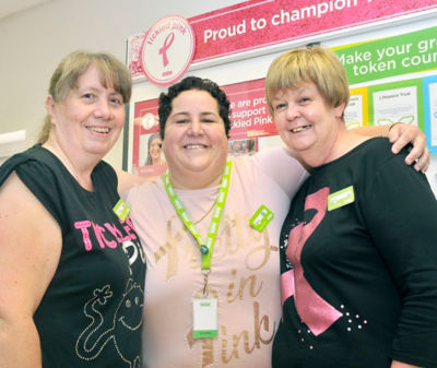 Supporting Asda Tickled Pink breast cancer charity campaign at Asda Leamington Spa