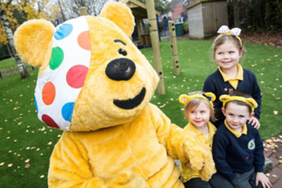 Caroline Canty from Asda Patchway celebrates BBC Children in Need with Wheatfields Primary School