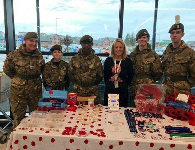 Cadets from AFC Barry sell poppies in Asda Barry