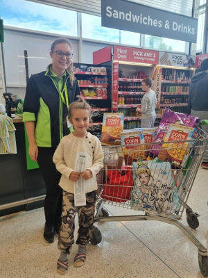 Six-year-old Summer White donates birthday money to food bank at Asda Bishop Auckland
