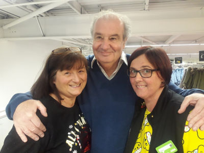 Shopper Tom is reunited with Asda Boldon colleagues Linda and Helen who saved his life