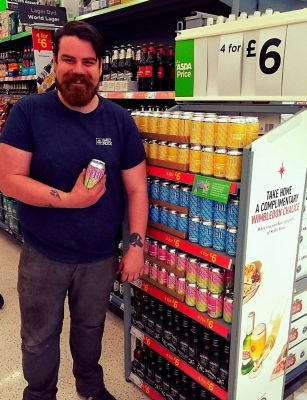 Drew sees Boss beer on sale at Asda Swansea