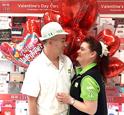 Bryan and Debbie in the Valentine's aisle