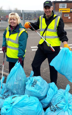 Asda Boston colleagues Stephen Bromby and Tina Brown at the clean up