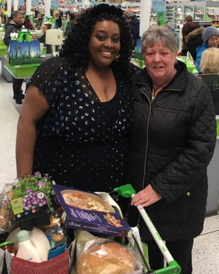 ITV This Morning star Alison Hammond with customer Elaine at Asda Byker