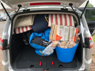 Car full of camping gear