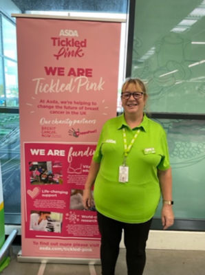 Jan Duncan at Asda Chorley supports Asda Tickled Pink