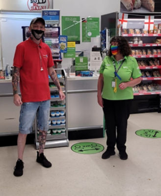 Ali Szafarz from Asda Clevedon with customer Wes Skidmore