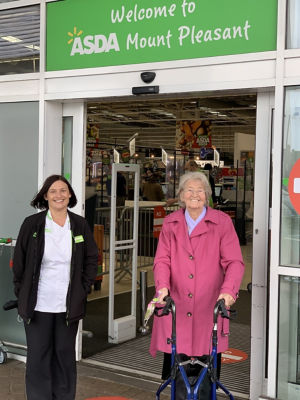 Denise Ledger from Asda Hull Mount Pleasant and customer Vera Tether