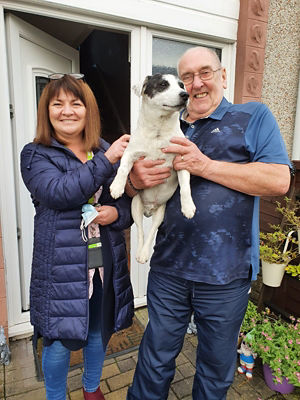 jane Cuming from Asda Dunfermline with Robert Smith and Jack Russell Kelty