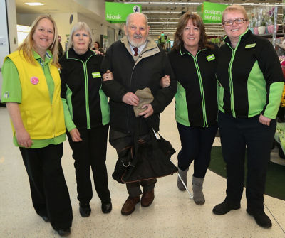Colleagues at Asda Dunstable with blind 93-year old customer Trevor