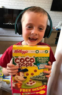 Evan Matthews with his special Coco Pops delivery