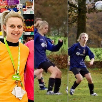 Sarah Gilroy from Asda Halifax playing football