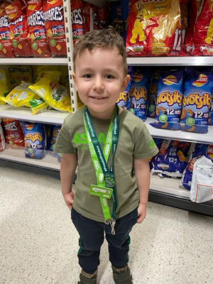 Three-year-old Harry Blagg loves helping at Asda Handsworth in Sheffield