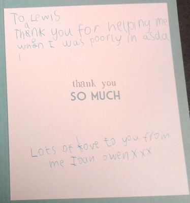 Ioan at Llandudno's thank you letter