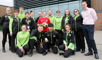 Asda Gillingham Pier colleagues with Korfball star Elise Sparks