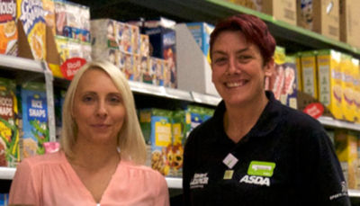 Evan's mum Laura Matthews with Amanda Clegg from Asda