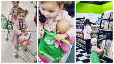 Triplets Mia, Millie and Molly-mae Moonan-Shirajudin love visiting Asda Llandudno