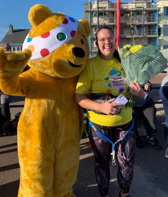 Kate Jones from Asda Pwllheli completed the virtual London Marathon for BBC Children in Need
