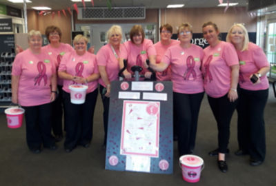 Colleagues at Asda Cramlington support the Tickled Pink breast cancer charity campaign