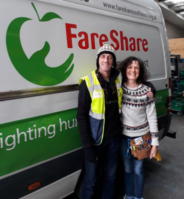 Polly from Bristol charity One25 collecting food for the charity from FareShare
