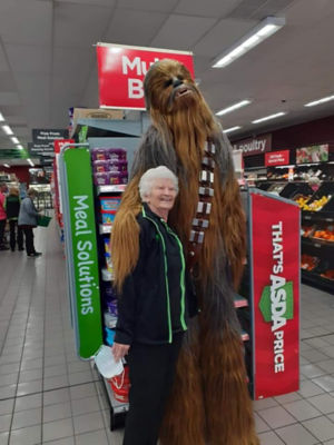 Pat Lister at Asda Goole rowing challenge for Tickled Pink