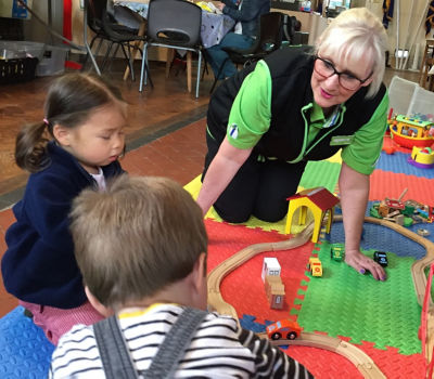 Jo Scott from Asda Pwllheli at the playgroup set up with funding from the Asda Foundation
