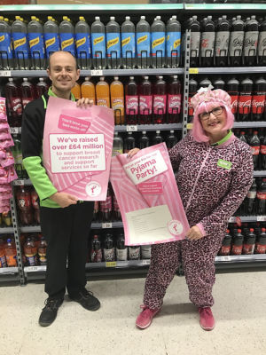 Jo Scott, community champion at Asda Pwllheli, is holding a pyjama party to raise money for the Asda Tickled Pink breast cancer charity campaign