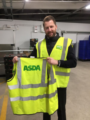 Elgin City FC Academy Development manager Robbie Hope in Asda Home Shopping uniform