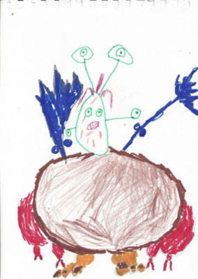 Round-bodied monster drawing