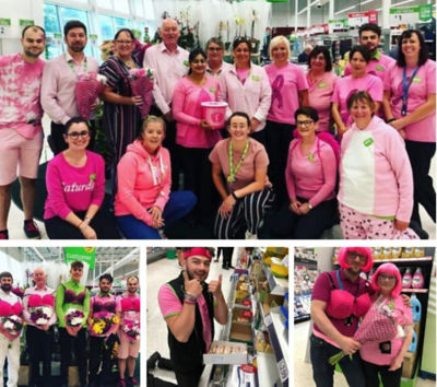 Colleagues at Asda Rugby support the Asda Tickled Pink breast cancer charity campaign