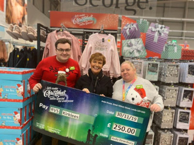Sharon Kingswood from Asda Dewsbury presenting a cheque to Kirklees RVS