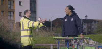 Virgil Van Dijk from Liverpool FC surprises David Lyons from Asda Bootle