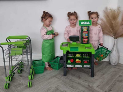 Triplets Mia, Millie and Molly-mae Moonan-Shirajudin love visiting Asda Llandudno