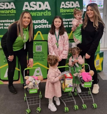 Triplets Mia, Millie and Molly-mae Moonan-Shirajudin love shopping at Asda Llandudno with mum Ashleigh and big sister Layla 