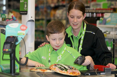 Calum and Katie on the checkout