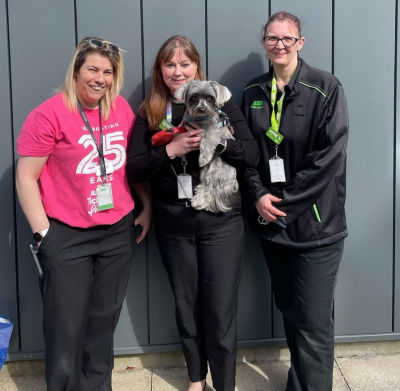 Margo Gurney, Sharon Noble and Allison Howsley from Asda Tain look after ill customer's dog