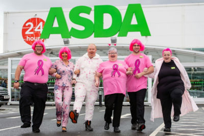 Colleagues support the Asda Tickled Pink breast cancer charity campaign