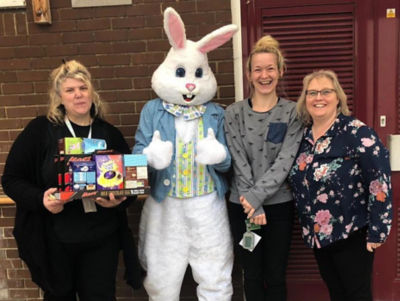 Asda Totton community champion Julie Motherwell donating Easter eggs