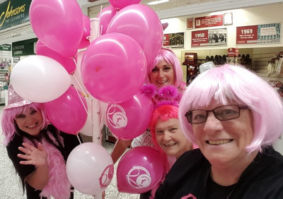 Susan with Asda Bristol colleagues fundraising for Tickled Pink