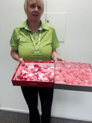 Linda Edwards from Asda Wolverhampton made buttons and bows to support Tickled Pink